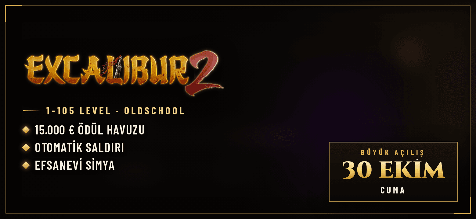 Excalibur MT2 | 1-105 Oldschool · Ödül Havuzu · Multi Farm Engeli sunucu görseli