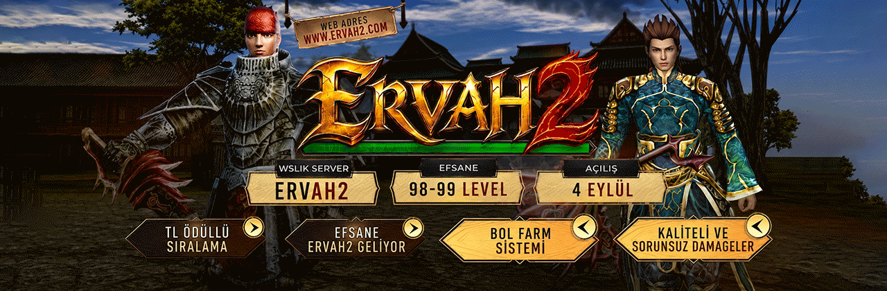 Ervah Mt2 98-99 WSlik Farm – 50.000 TL Ödül Havuzu, Türkiye'de İlk WSlik Kolezyum (LOM), Sınırsız ve Düzenli Farm Metin2 PvP Server banner